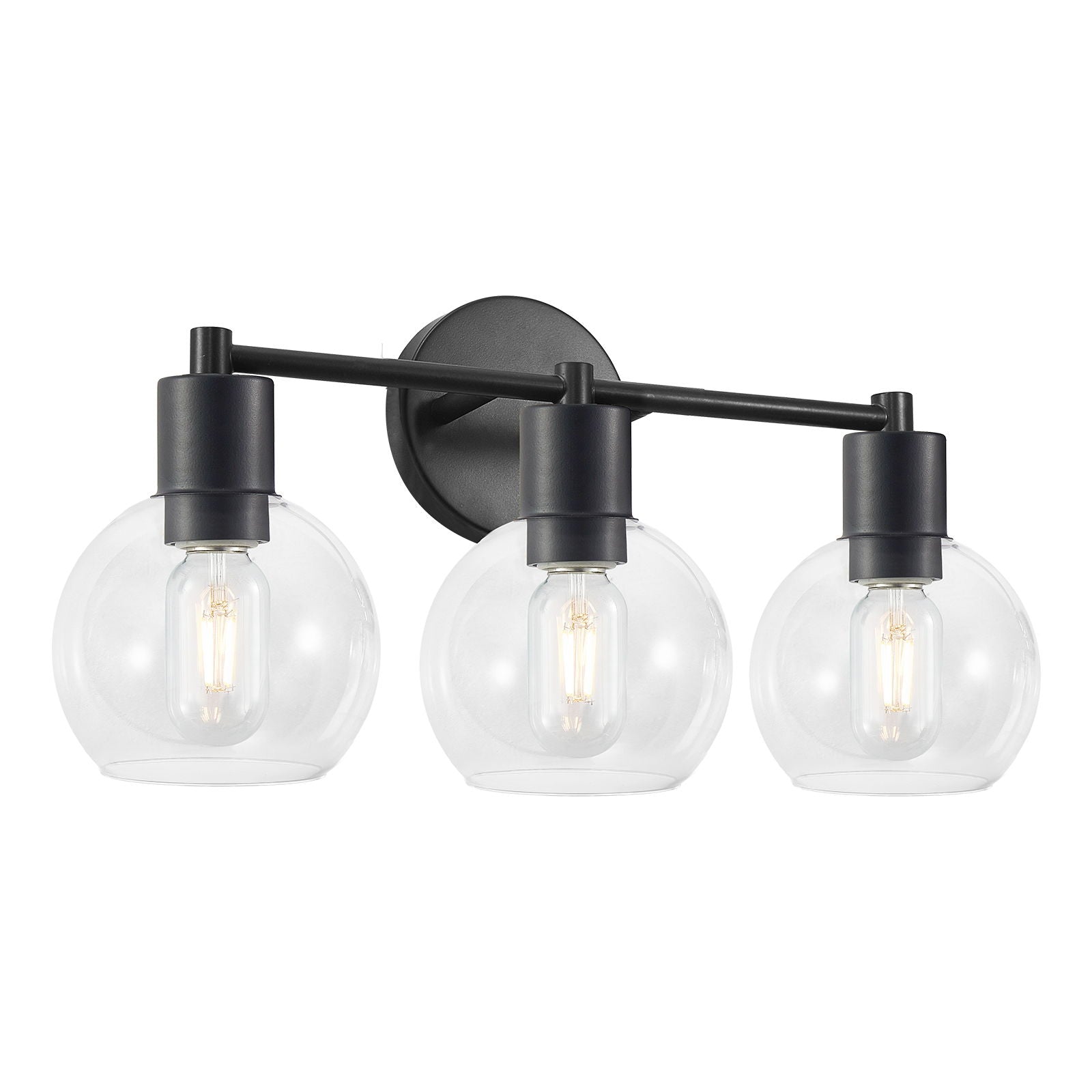 3 Light Globe Bathroom Vanity Light With Clear Glass Shades - Black