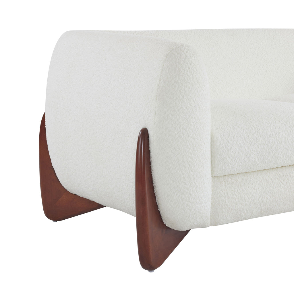 Contemporary Boucle Sherpa Sofa With Birch Wood Legs