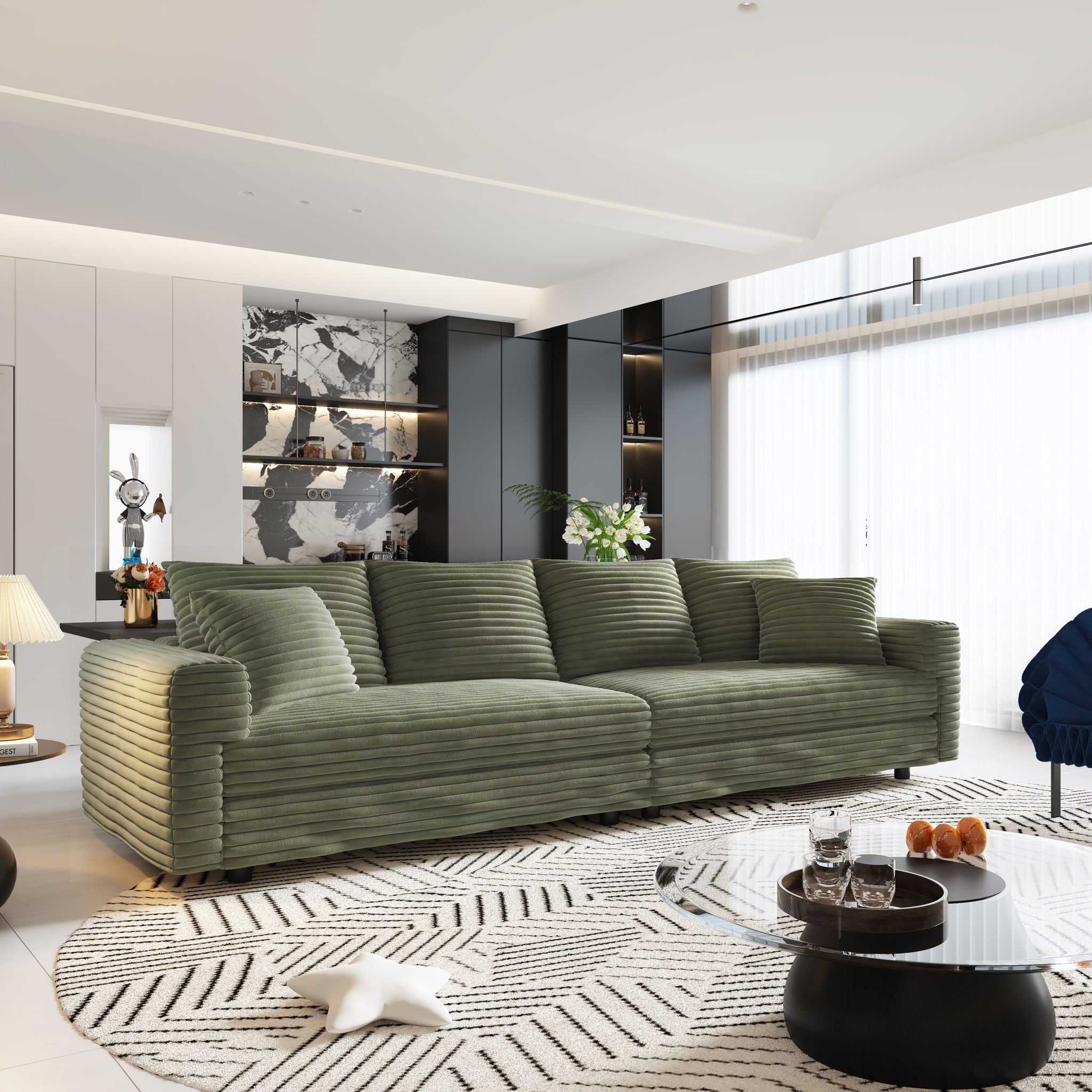 4 Seat Sofa, Modern Comfy Upholstered Sofa Cloud Couch, Deep Seat Couches With Soft Pillows