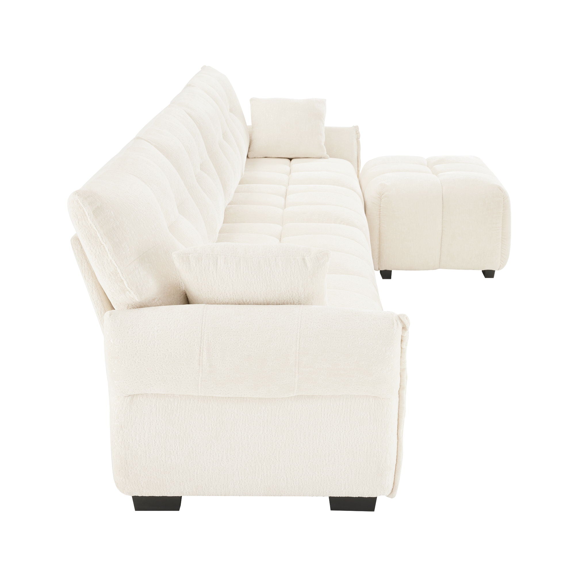 Sofa Set With Ottoman And Pillows, Textured, High Resilience Cushions
