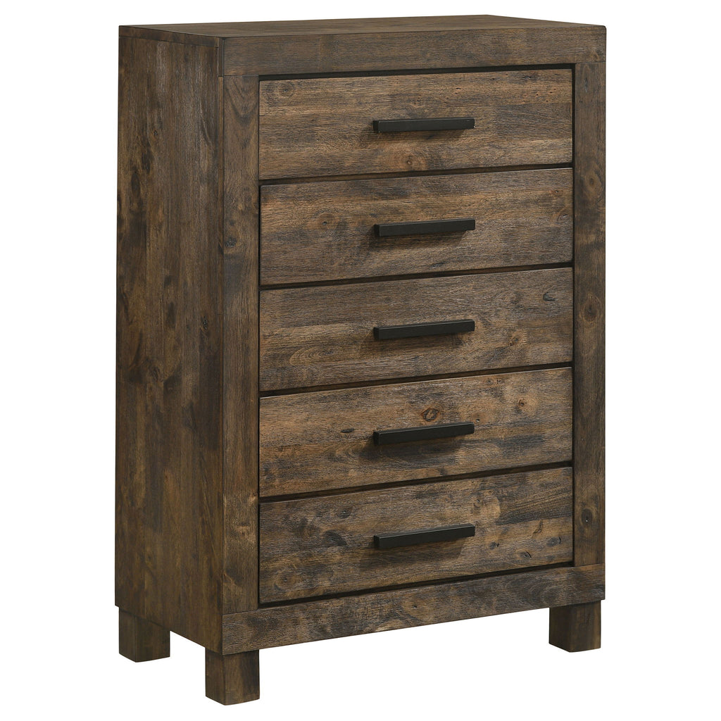 Greely - 5 Piece King Storage Bedroom Set Includes Bed, Nightstand, Dresser, Mirror & Chest - Rustic Brown