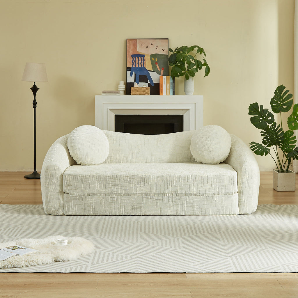 Curved Convertible Sofa, 2 In 1 Frameless Folding Sofa Bed With Pull Out Base And Deep Seat