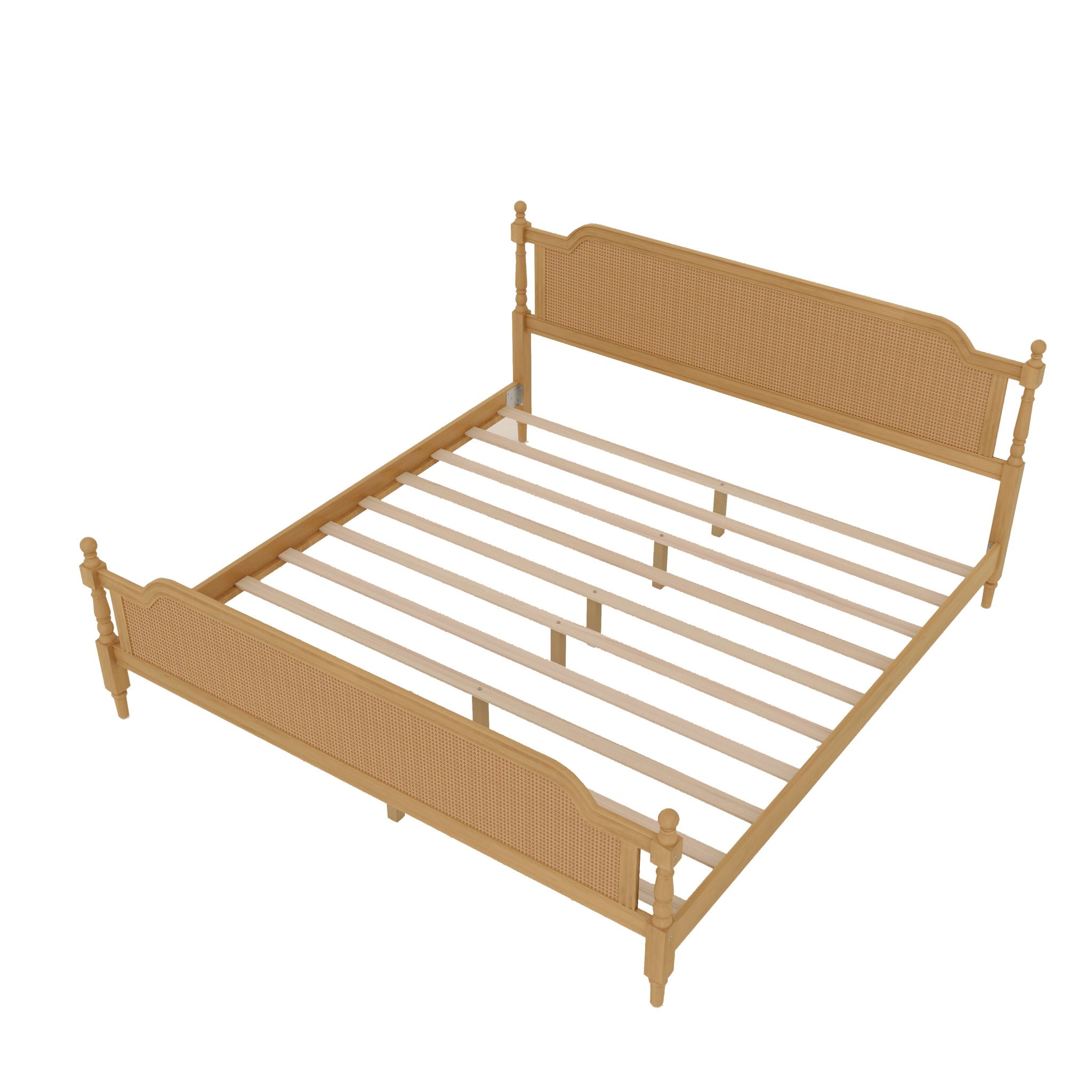 Traditional Style Rattan Bed Frame, No Box Spring Needed