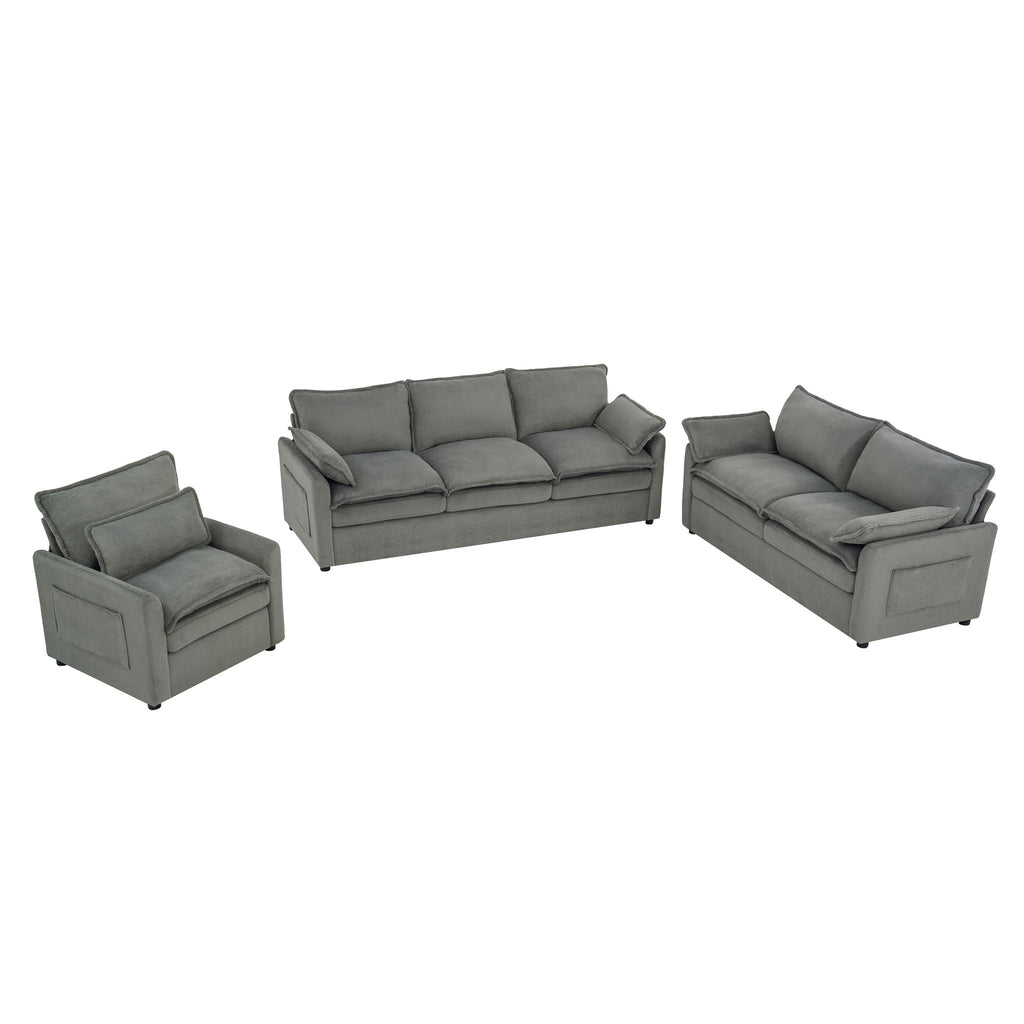 Modern Sofa Set With Double Layer Cushion And Side Storage Pockets