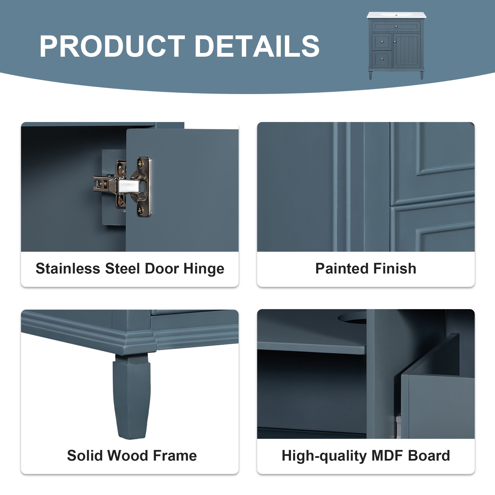 Modern Bathroom Vanity With Sink, Adjustable Shelf, Flip Drawer & 2 Drawers