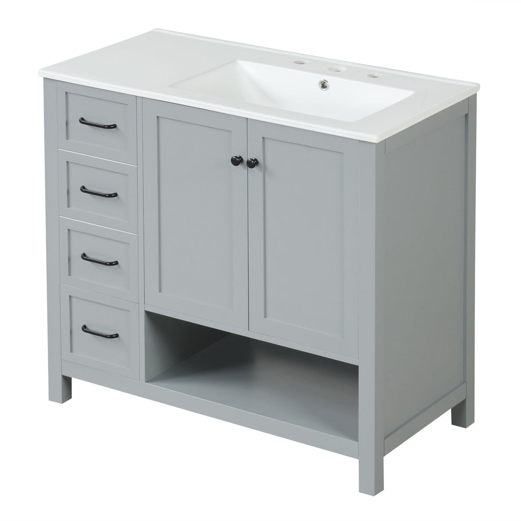 Bathroom Vanity With Sink Top, Bathroom Vanity Cabinet With 2 Doors And 2 Drawers, Open Shelf
