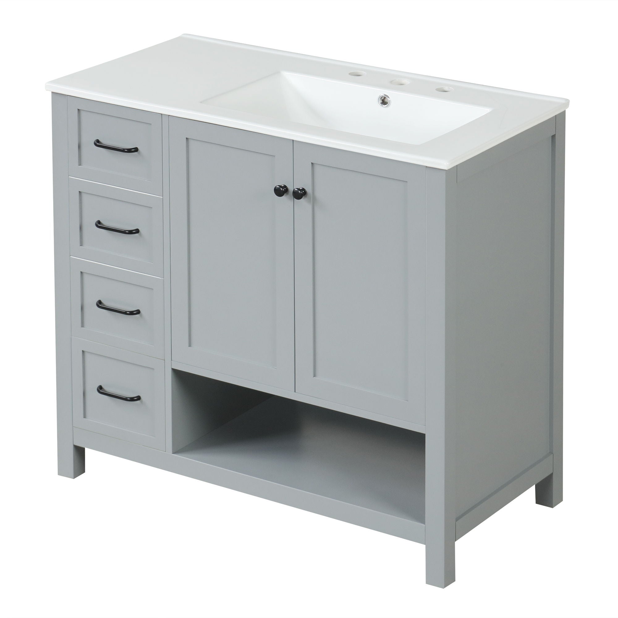 Bathroom Vanity With Sink Top, Bathroom Vanity Cabinet With 2 Doors And 2 Drawers, Open Shelf