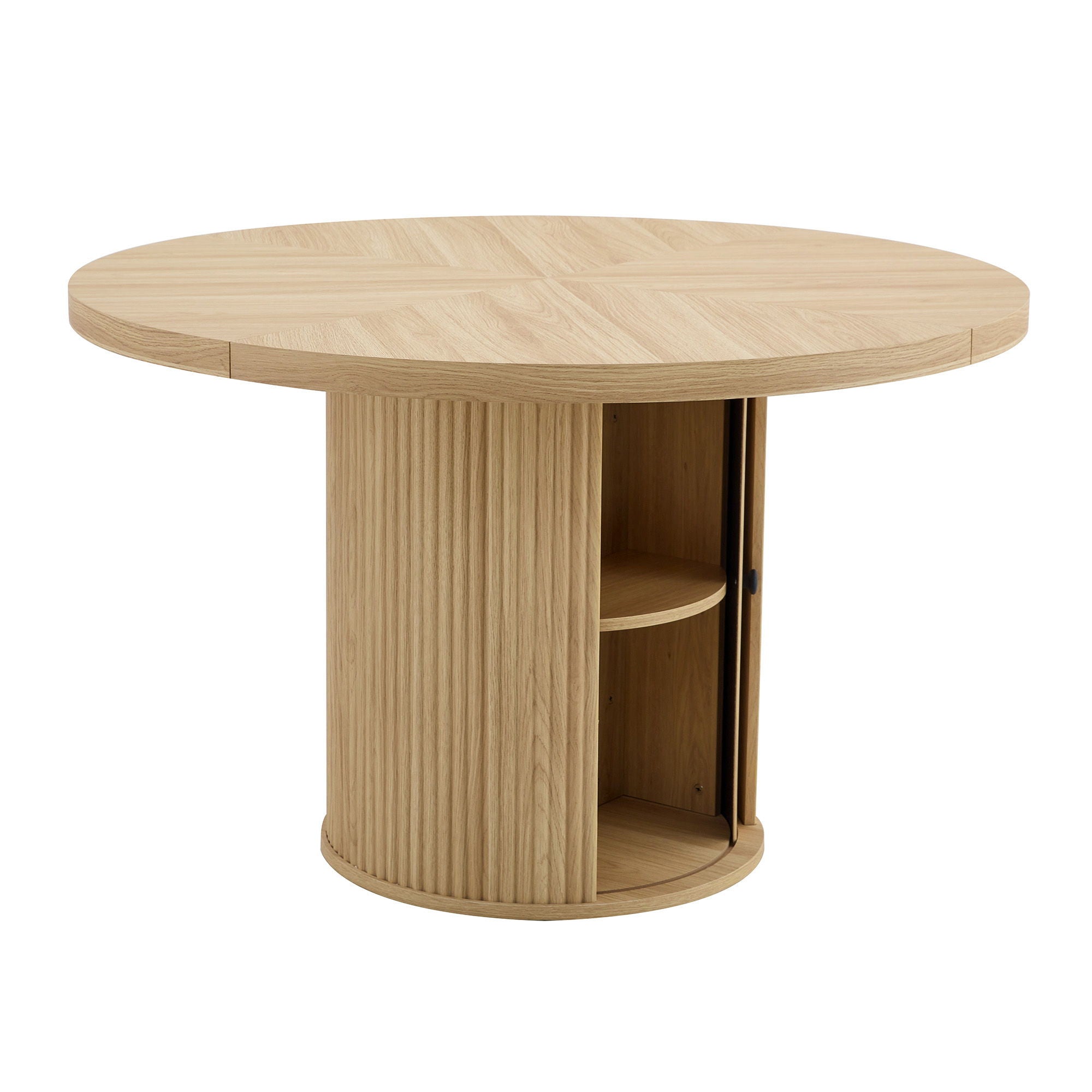 Roman Column Round Dining Table With Double Layer Storage - Wood