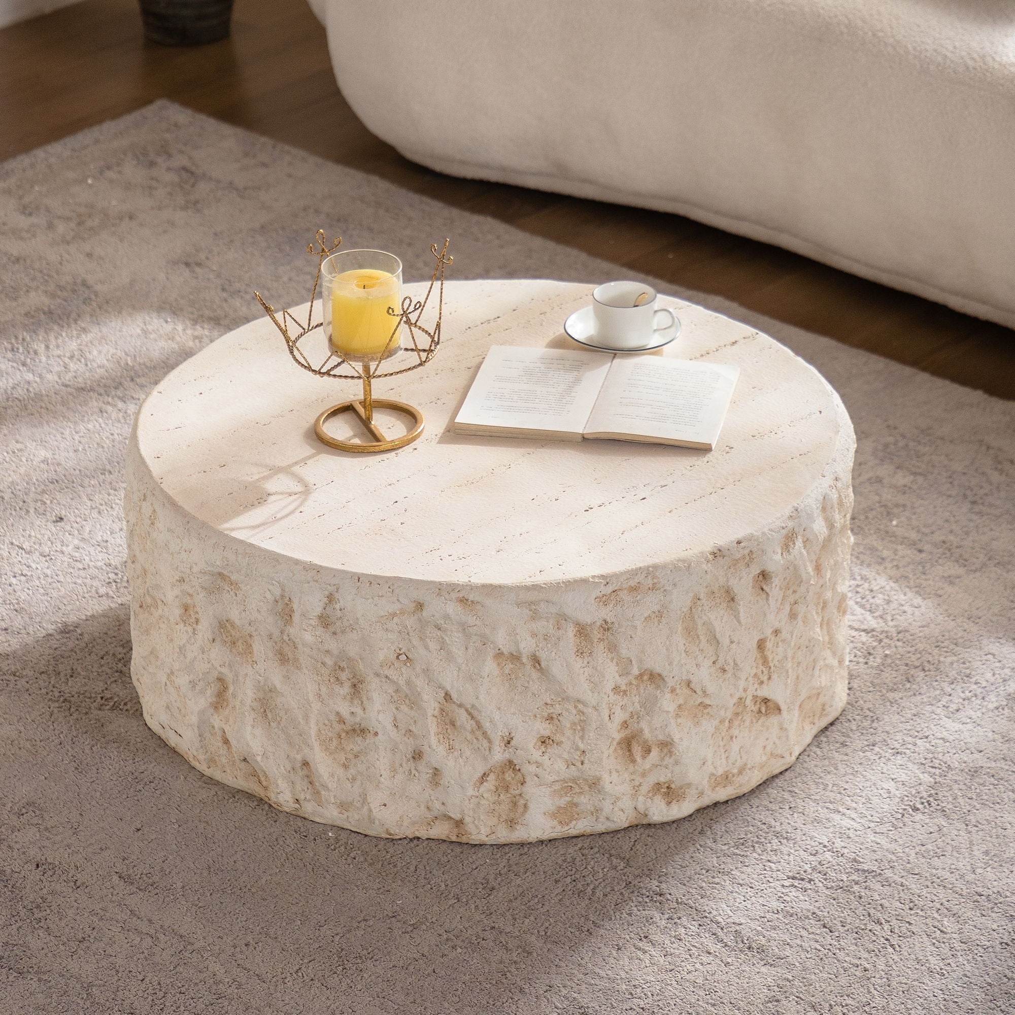 Round Coffee Table & Smooth Texture For Living Room - Light Beige