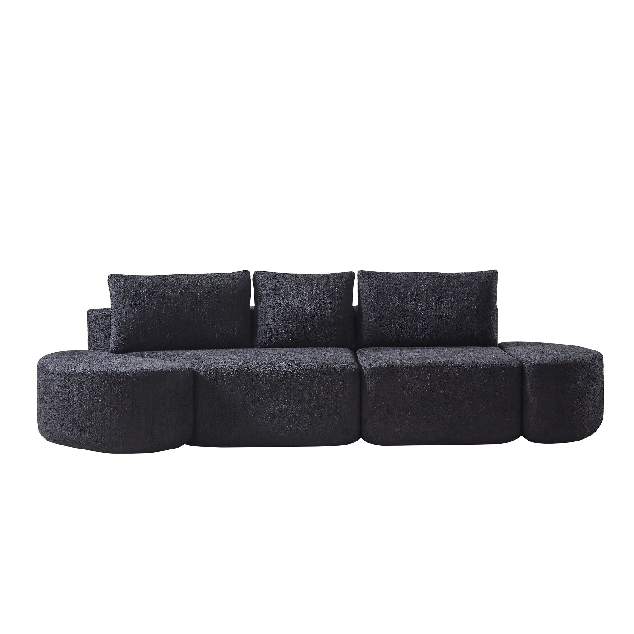 V - Shaped Modular Sofa Set & 3 Pillows And 2 Curved Ottomans For Living Rooms - Black
