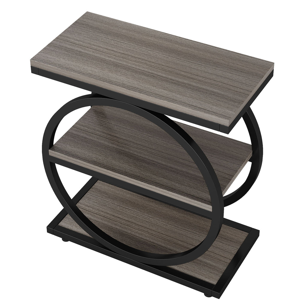 Industrial Narrow End Table With 3 Shelves