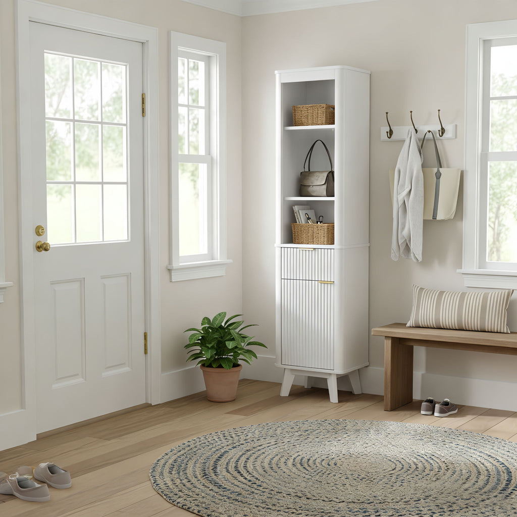 Tall Bathroom Storage Cabinet With Adjustable Shelves And 1 Drawer & Door