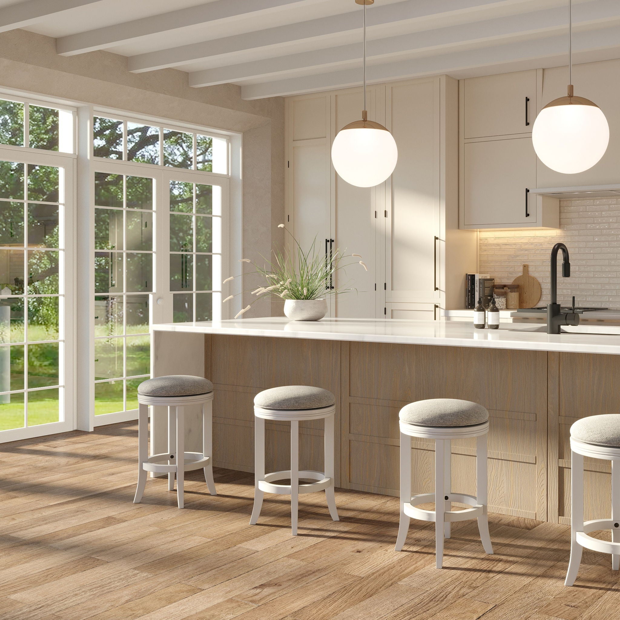 Backless Swivel Stool With Upholstered Seat