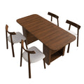 Dining Set With 4 Chairs, Table With Drawers & Open Shelf - Walnut