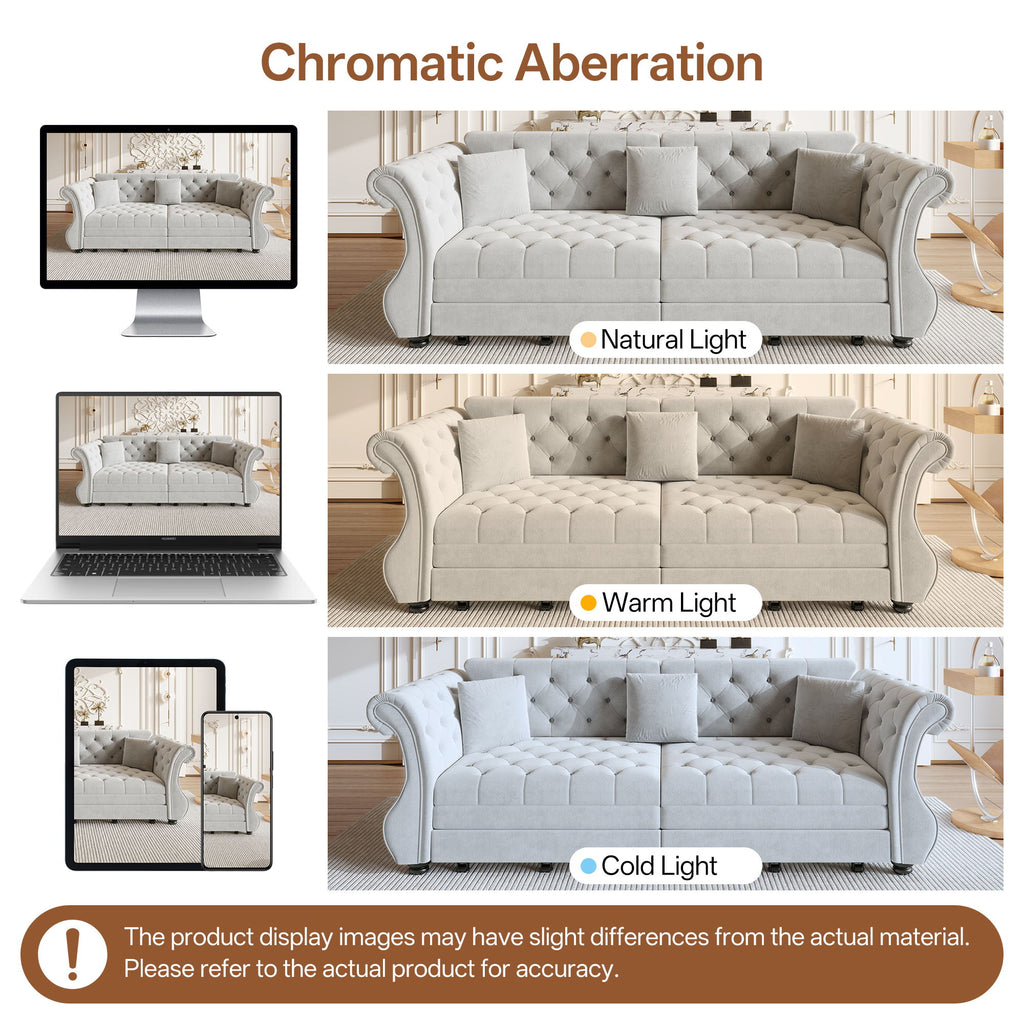 Oversized Chesterfield Pull Out Sofa Bed, Roll Arm Couch With Flower Tufting For Living Room