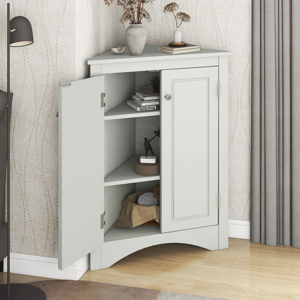 Triangle Bathroom Storage Cabinet With Adjustable Shelves, Freestanding Floor Cabinet For Home Kitchen