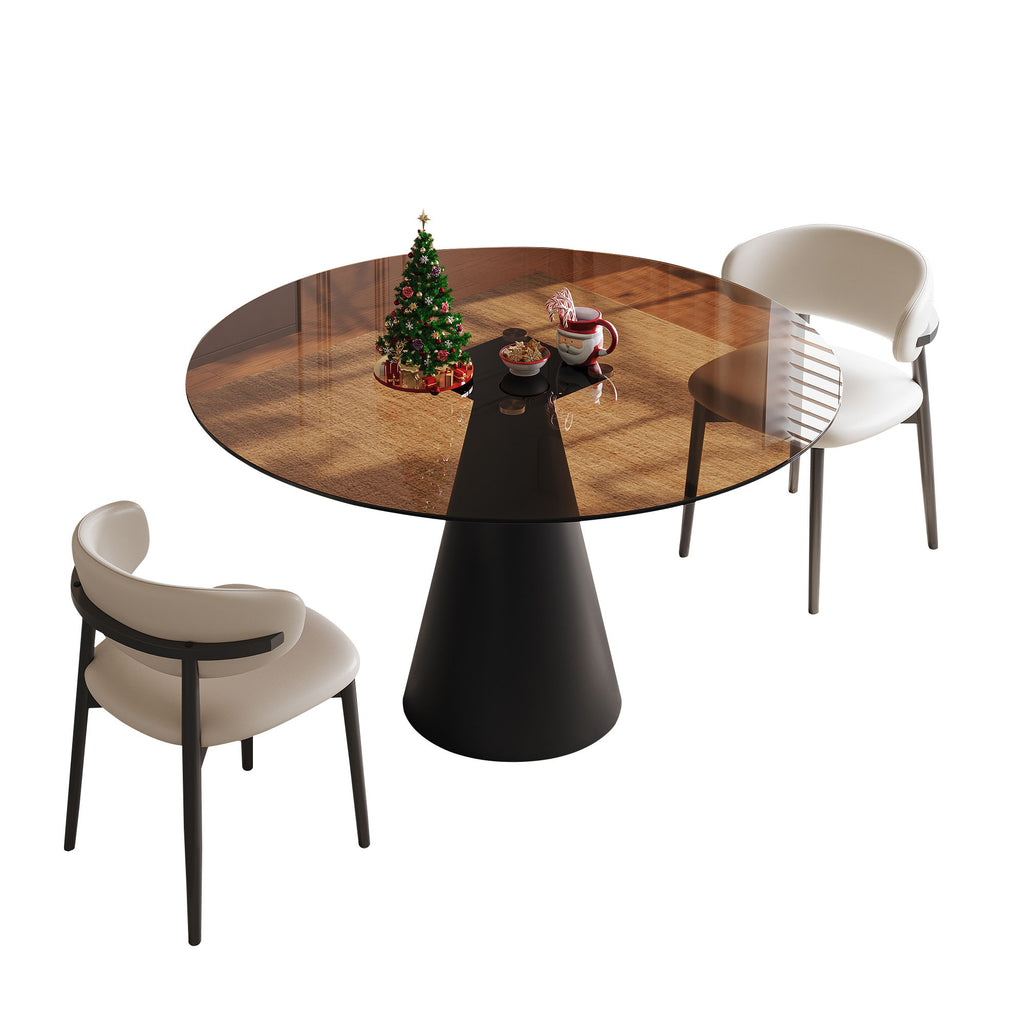 Round Dining Table - Black / Brown - Glass