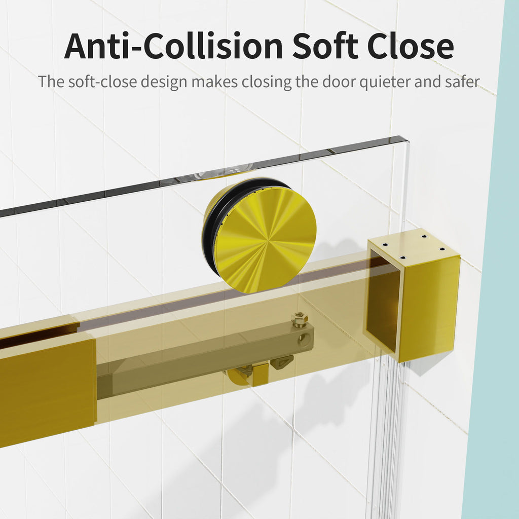Frameless Sliding Shower Door With Soft- Close, 3 / 8" Tempered Glass