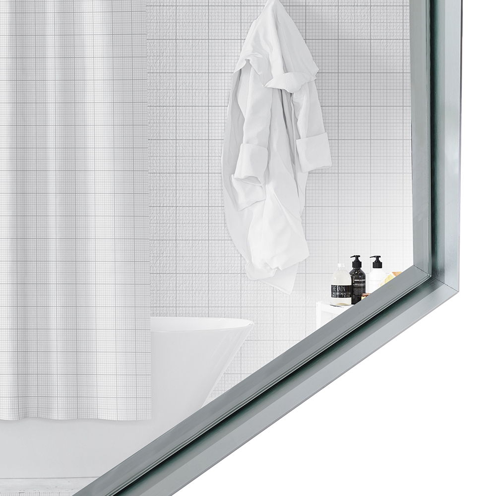 Glossy Framed Mirror For Bathroom Rectangular Wall Bathroom Mirror Metal Frame Farmhouse Mirror Large Decorative Square Corner Rectangle Mirror (Horizontal & Vertical) - Brushed Silver