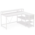 L-Shaped Home Office Desk With Monitor Riser, Drawers, And Storage Shelves