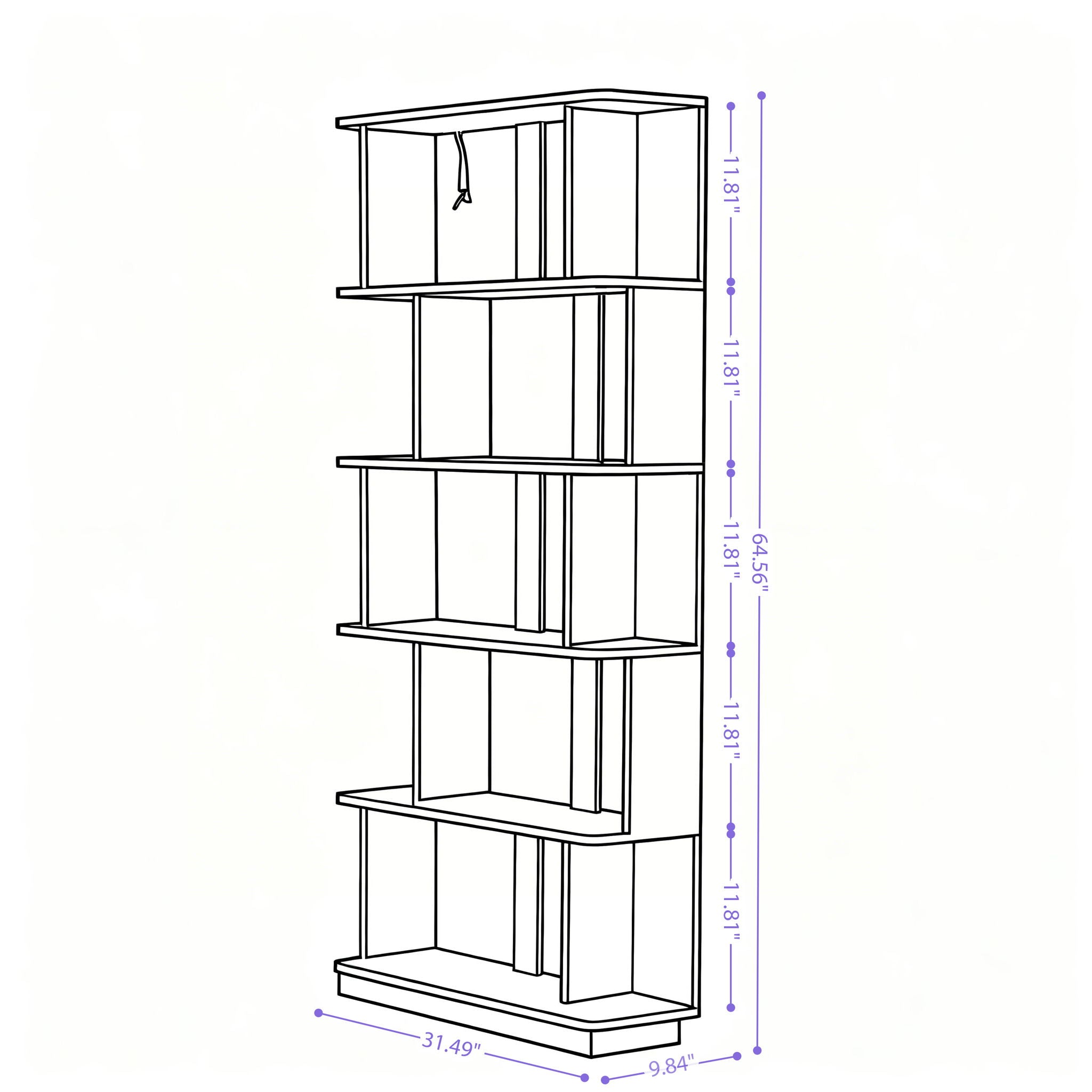 Modern 5 Tier Open Storage Bookcase