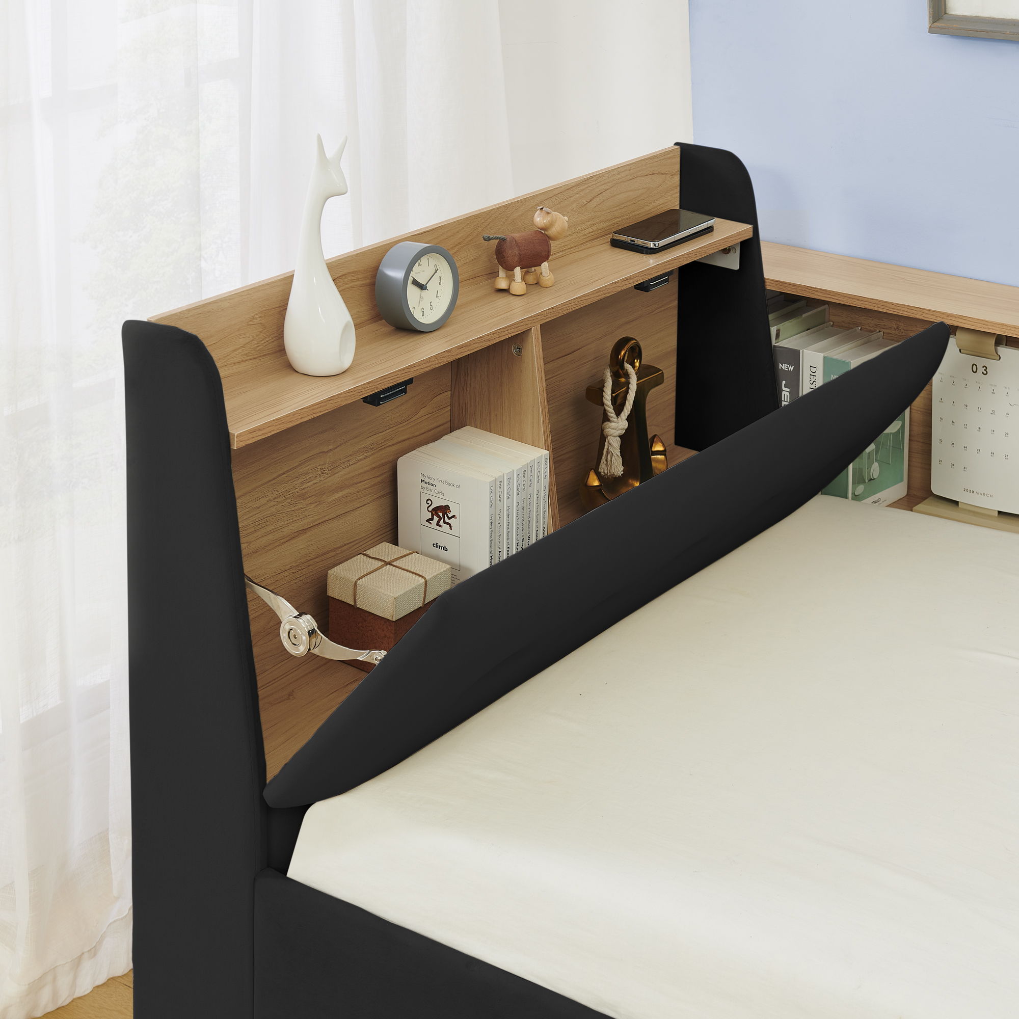 Upholstered Daybed With Storage Headboard, Wireless Charging, LED Lights