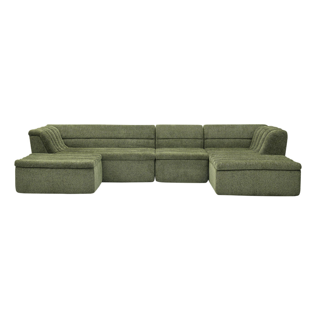 U-Shaped Modular Sectional Sofa With Chaise And Movable Ottoman With Wave-Shaped Armrest