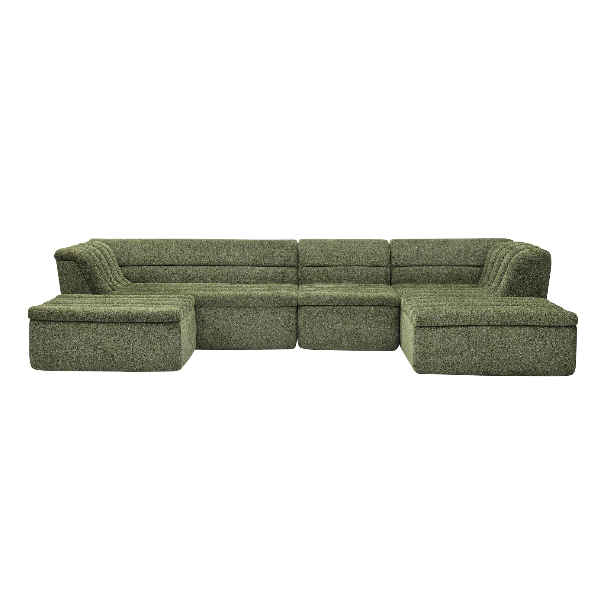 U-Shaped Modular Sectional Sofa With Chaise And Movable Ottoman With Wave-Shaped Armrest