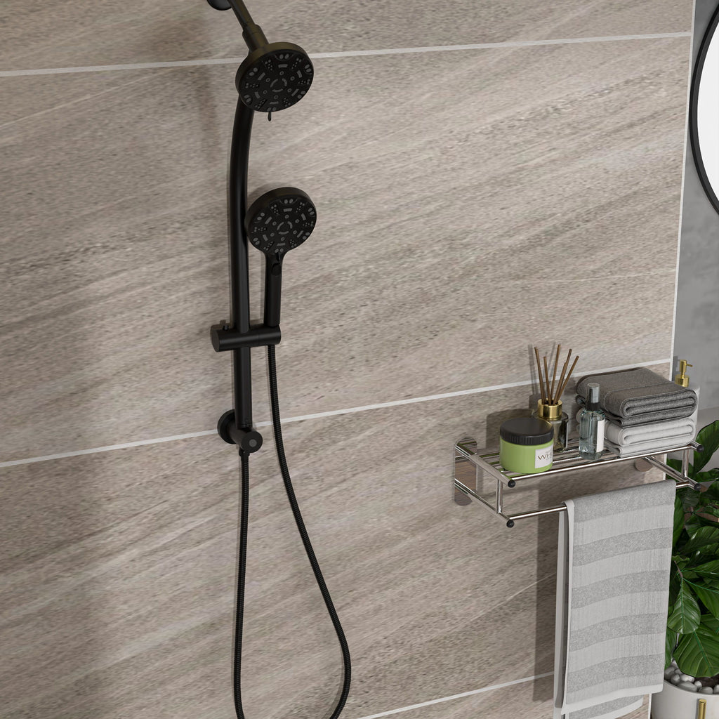 Multi Function Dual Shower Head System With 4.7" Rain Showerhead, 8 Function Hand Shower, Adjustable Slide Bar