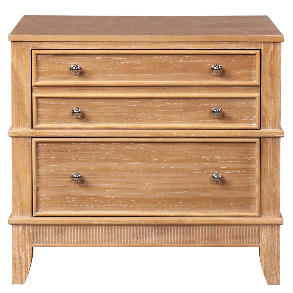 Hazel - 3 Drawer Side Table For Living Room, Hallway, Entryway Solid Wood With Silver Handles - Natural