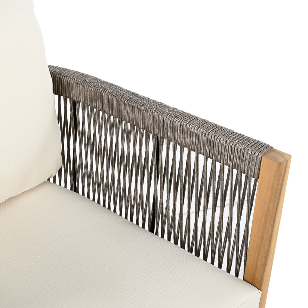 Patio Acacia Wood Club Chair, Woven Rope Outdoor Patio Arm Chair, Deep Seating For Porch - Teak / Beige