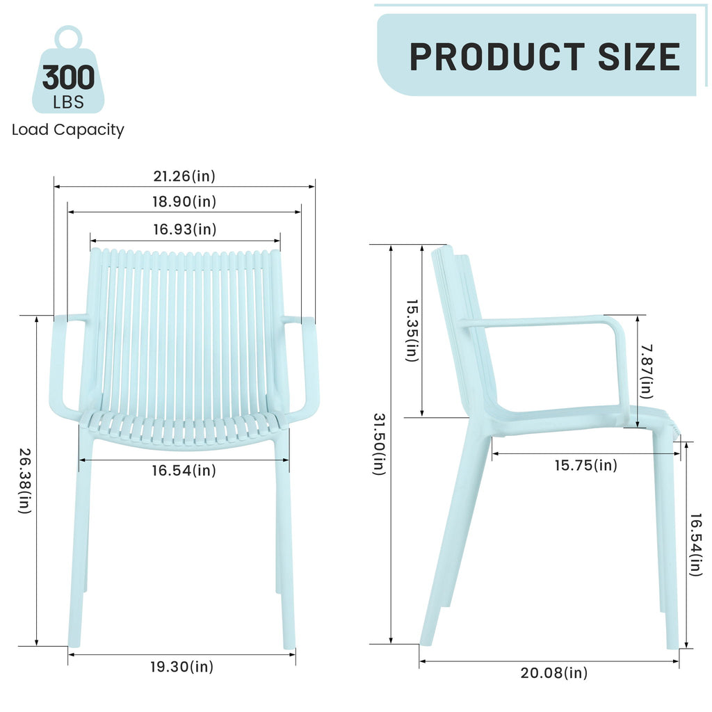 4 Modern Stackable Plastic Armchair Matched With Folding Square Table