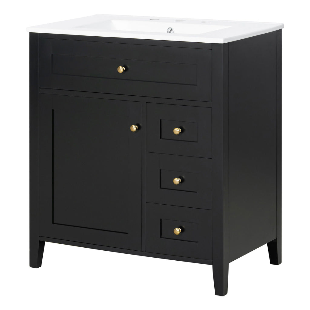 Bathroom Vanity With Sink, 3 Drawers And Adjustable Shelf