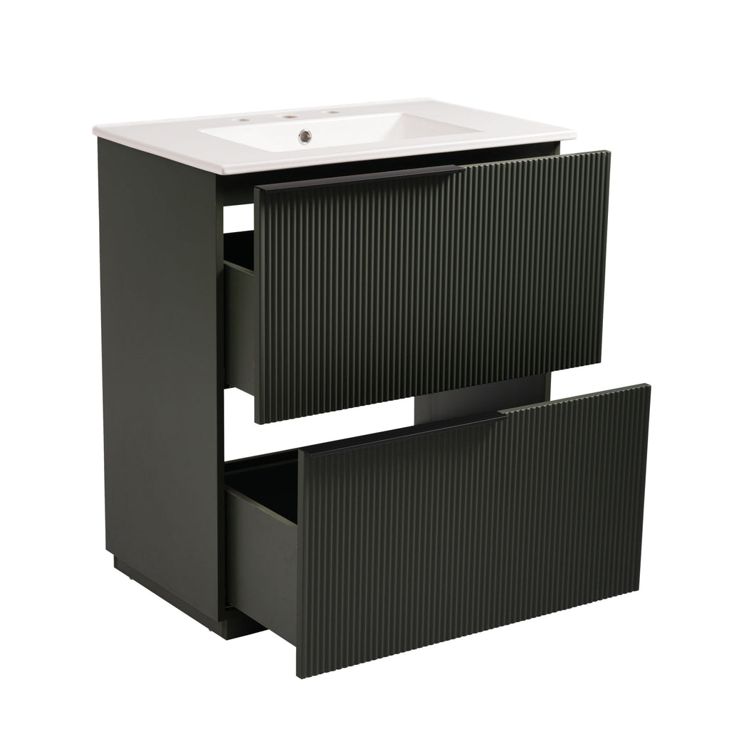 Fluted Bathroom Vanity With Ceramic Sink, Soft Close Slides