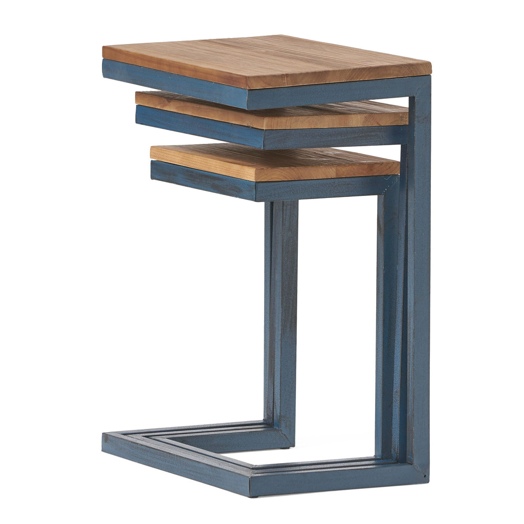 Kacha - Modern Industrial Firwood Nesting Tables (Set of 3) With Iron Frame - Antique Brown / Black
