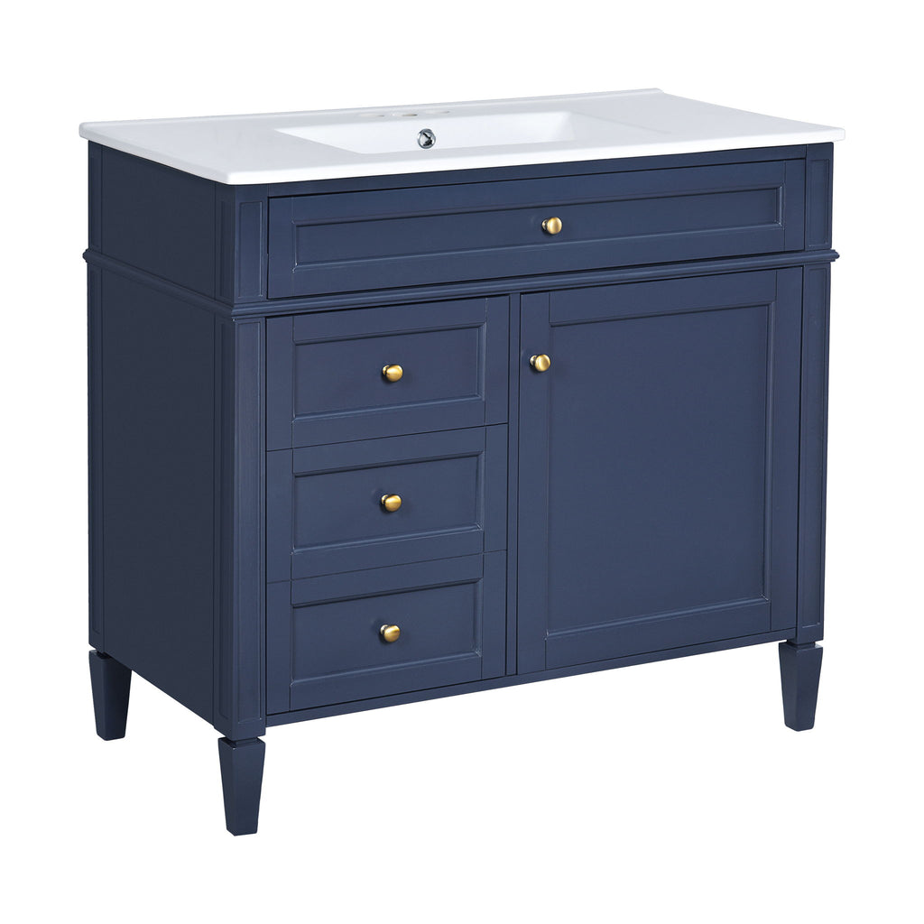 Bathroom Vanity With Mirror Cabinet, Single Sink With 2 Soft Closing Doors And 4 Drawers