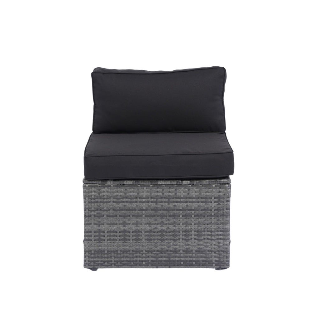 5 Pieces Rattan Sectional Outdoor Furniture Cushioned U Sof Set With 2 Pillow - Gray / Black