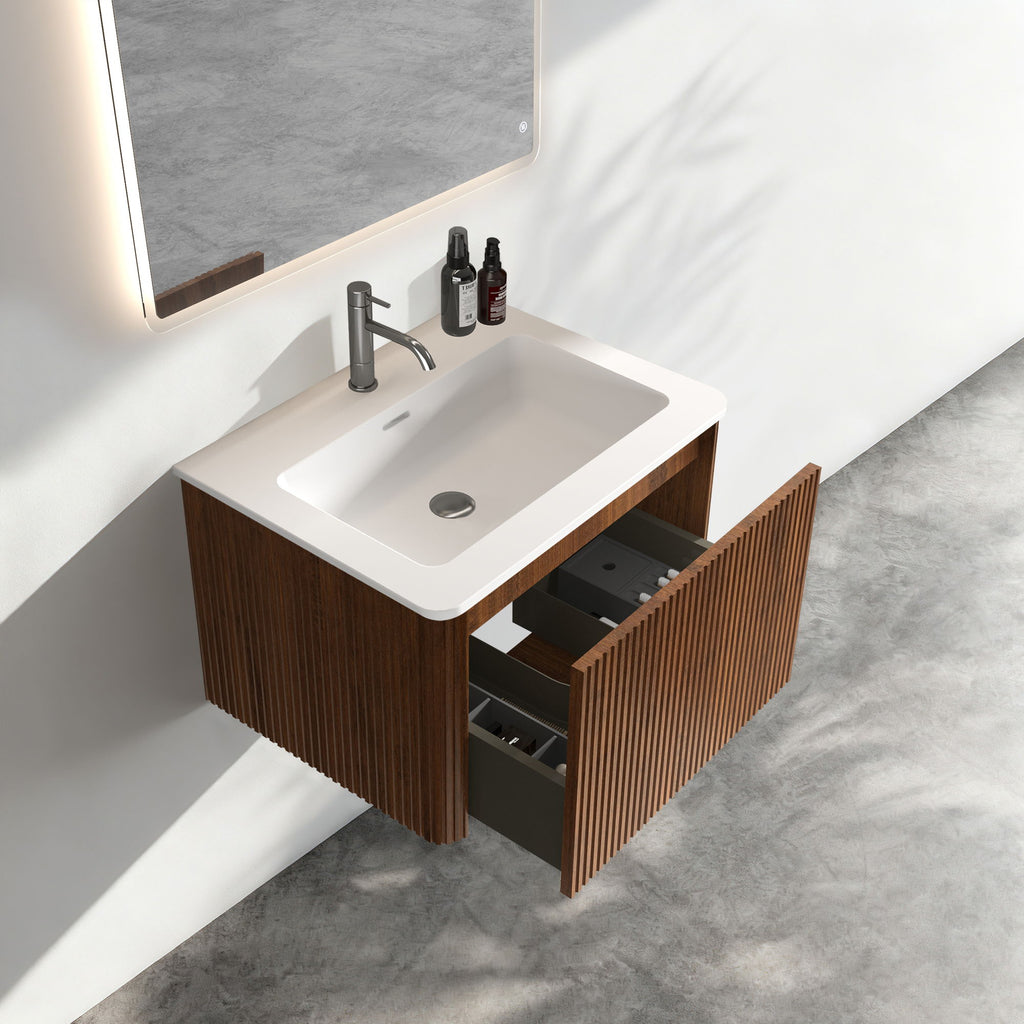 Etna - Striped Bathroom Vanity With Ceramic Sink, Wall Mounted Floating Bathroom Vanity For Modern Bathroom