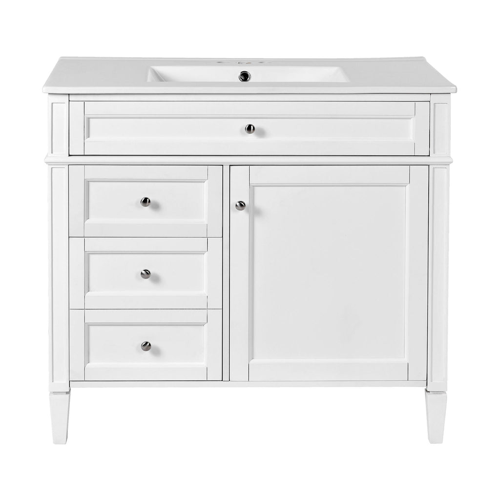 Bathroom Vanity With Mirror Cabinet, Single Sink With 2 Soft Closing Doors And 4 Drawers