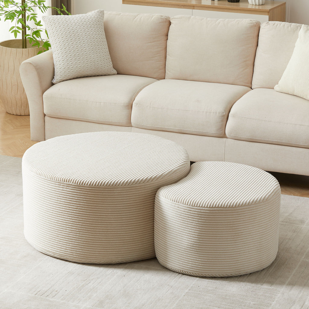 Modern Upholstered Round Coffee Table For Living Room (Set of 2)
