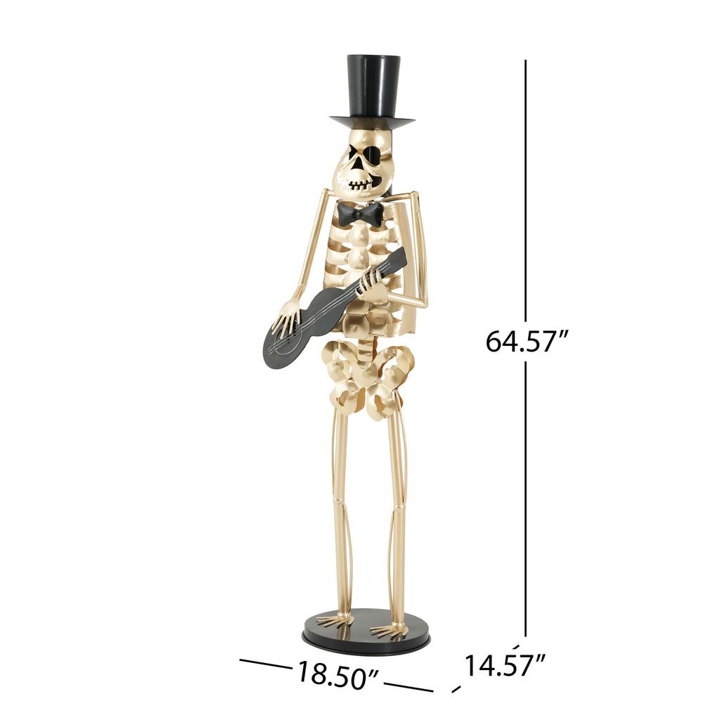 Skeleton Musician Statue, For Halloween Indoor Outdoor Party Display - Gold