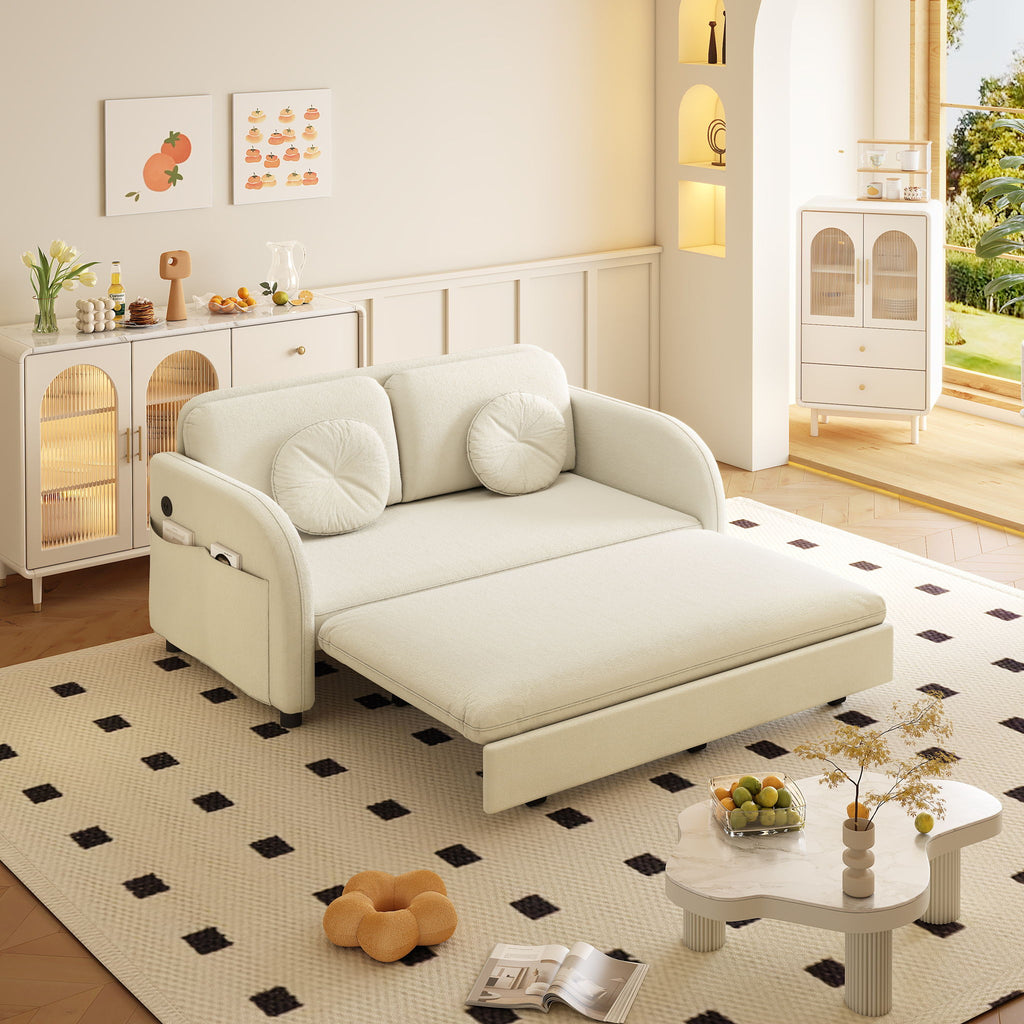 Upholstered Pull Out Couch With Side Pocket & USB Port