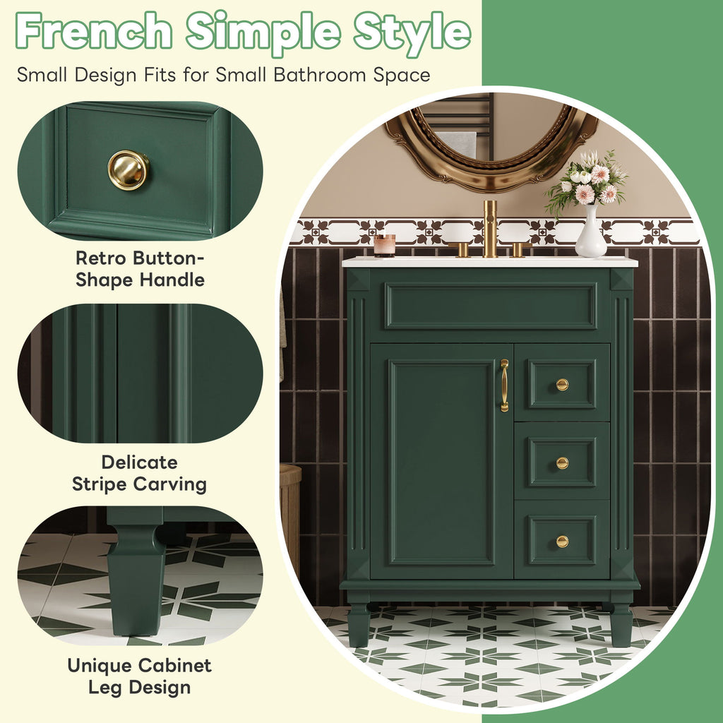 Bathroom Vanity With Sink, Compact Cabinet & 2 Drawers And Adjustable Shelf