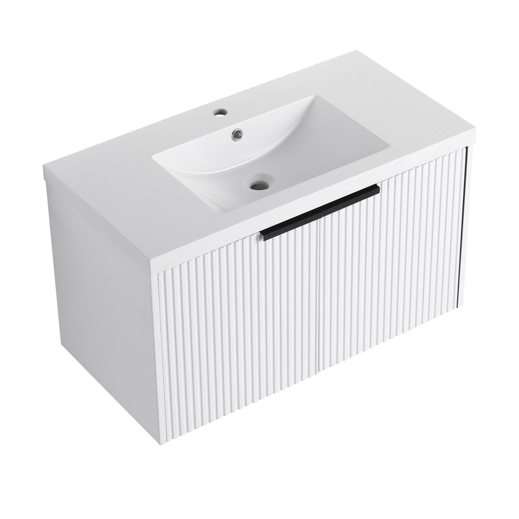 Contemporary Wall Mounted Bathroom Vanity With Resin Double Sink