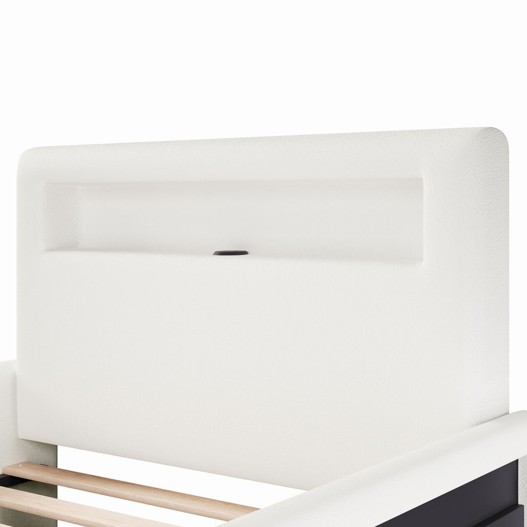 Upholstered Platform Bed With Drawer, LED Light Strip, USB Port