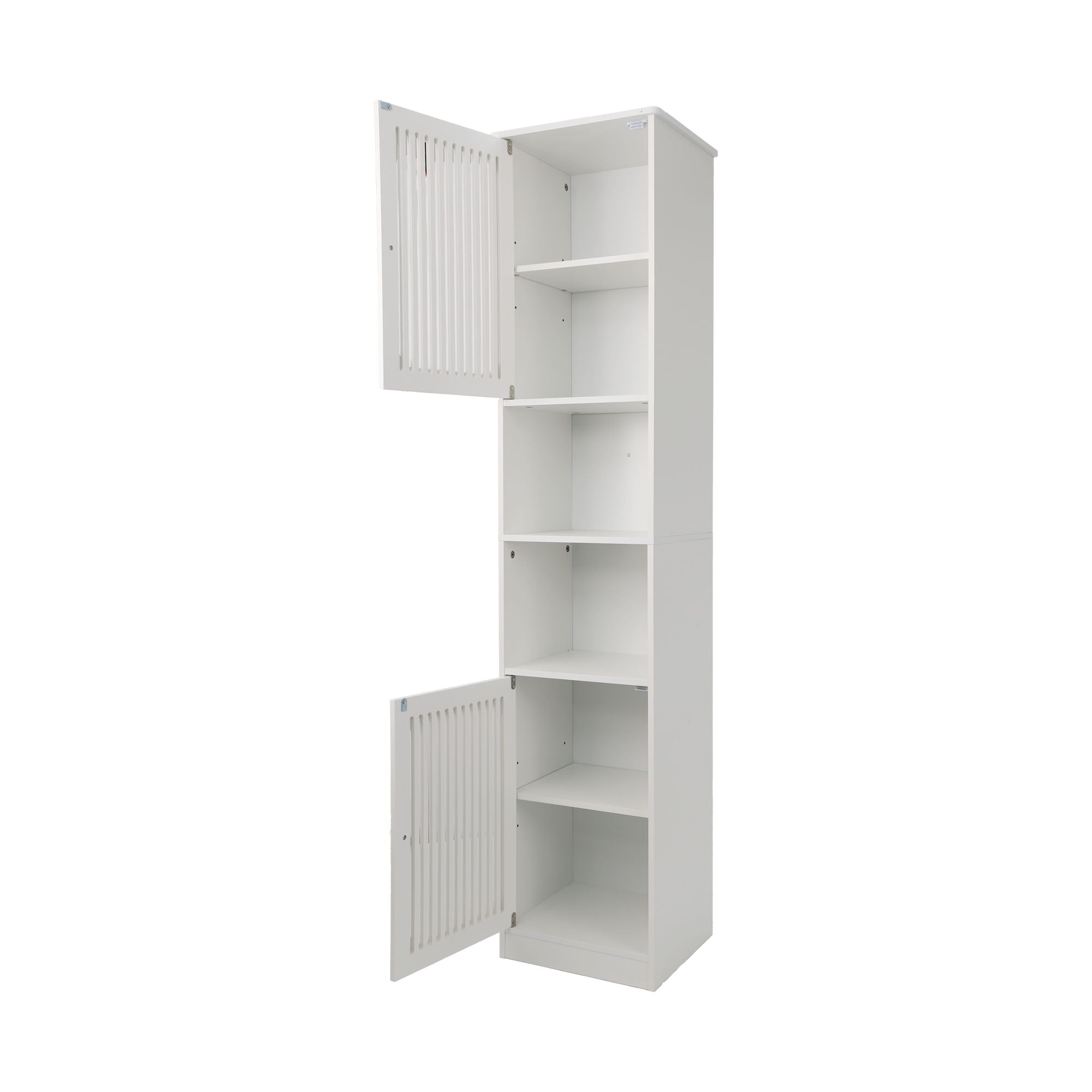 Tall Bathroom Cabinet With Adjustable Shelves, Louvered Door Floor Standing Storage Unit - White