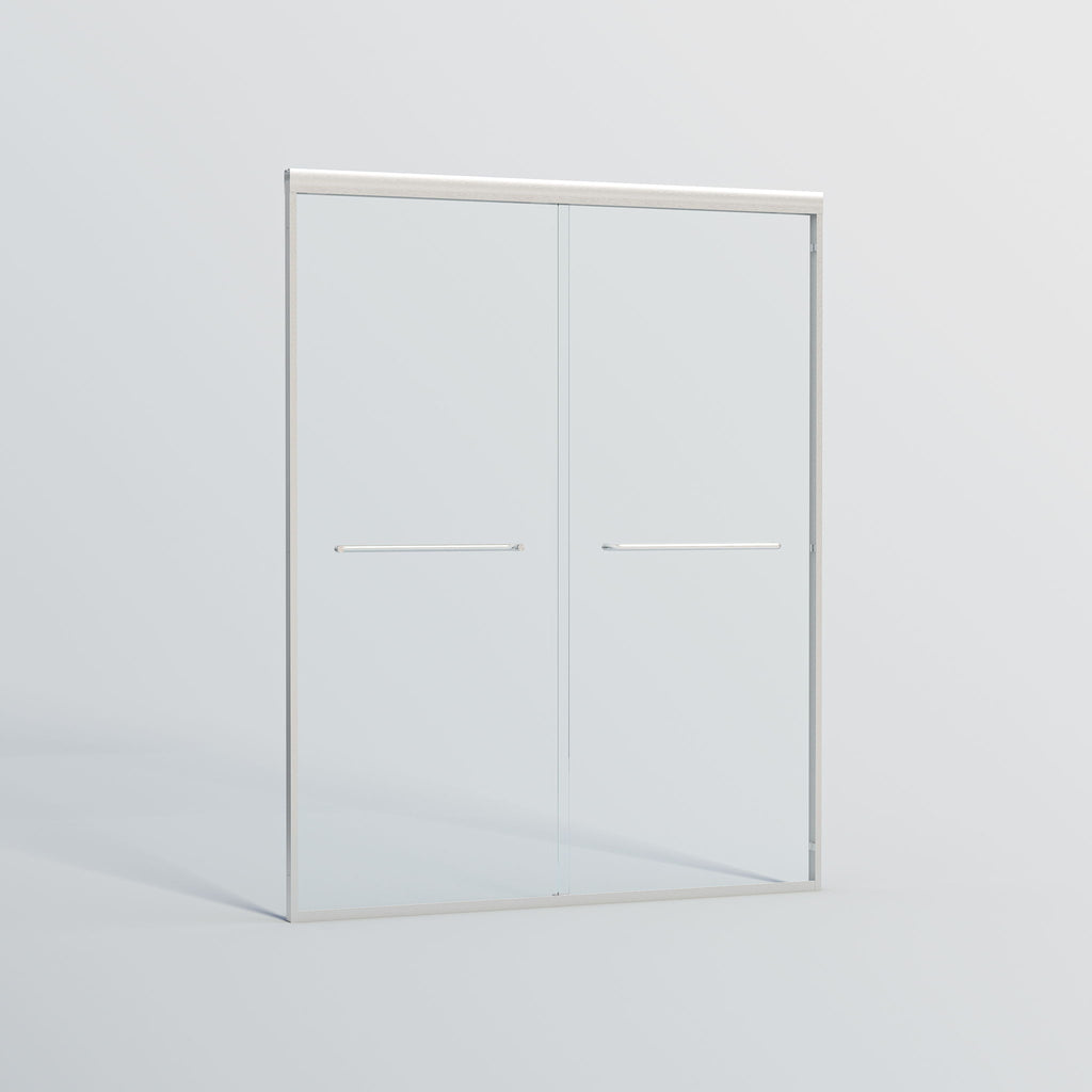 Double Sliding Shower Door, Semi-Frameless Bypass Bathroom Sliding Door With 1/4" (6 Mm) Tempered Glass For Walk-In Shower
