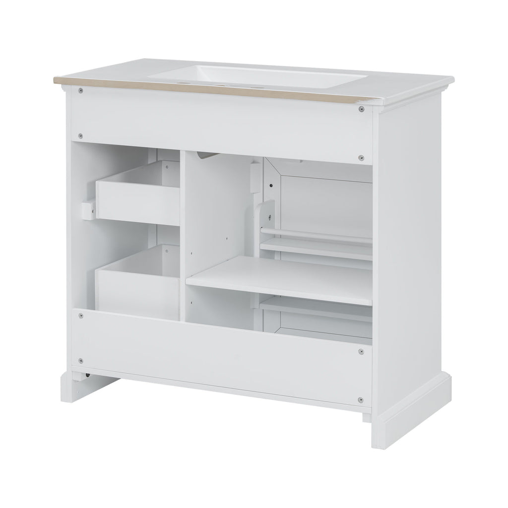 36" Bathroom Vanity With Sink, 2 Tip-Out Drawers, Soft Close Hinges