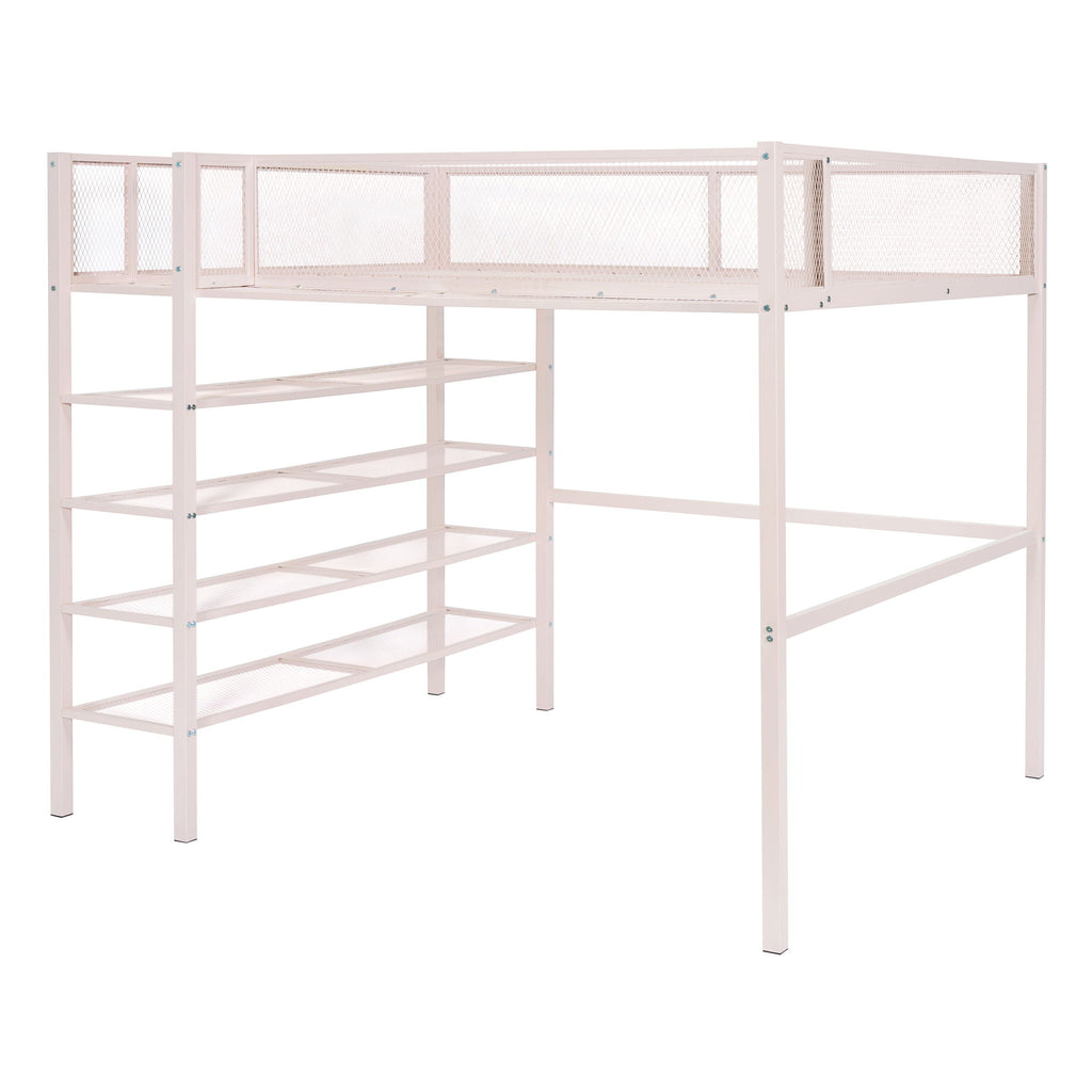 Loft Bed With 4 Tier Shelves And Storage