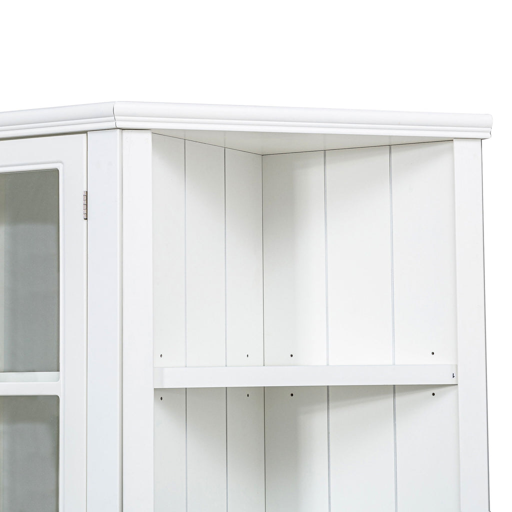 Retro Style Wall Suit With Glass Doors, 75.25" Tall Display Cabinets & Triangle Sided Bookshelves - White